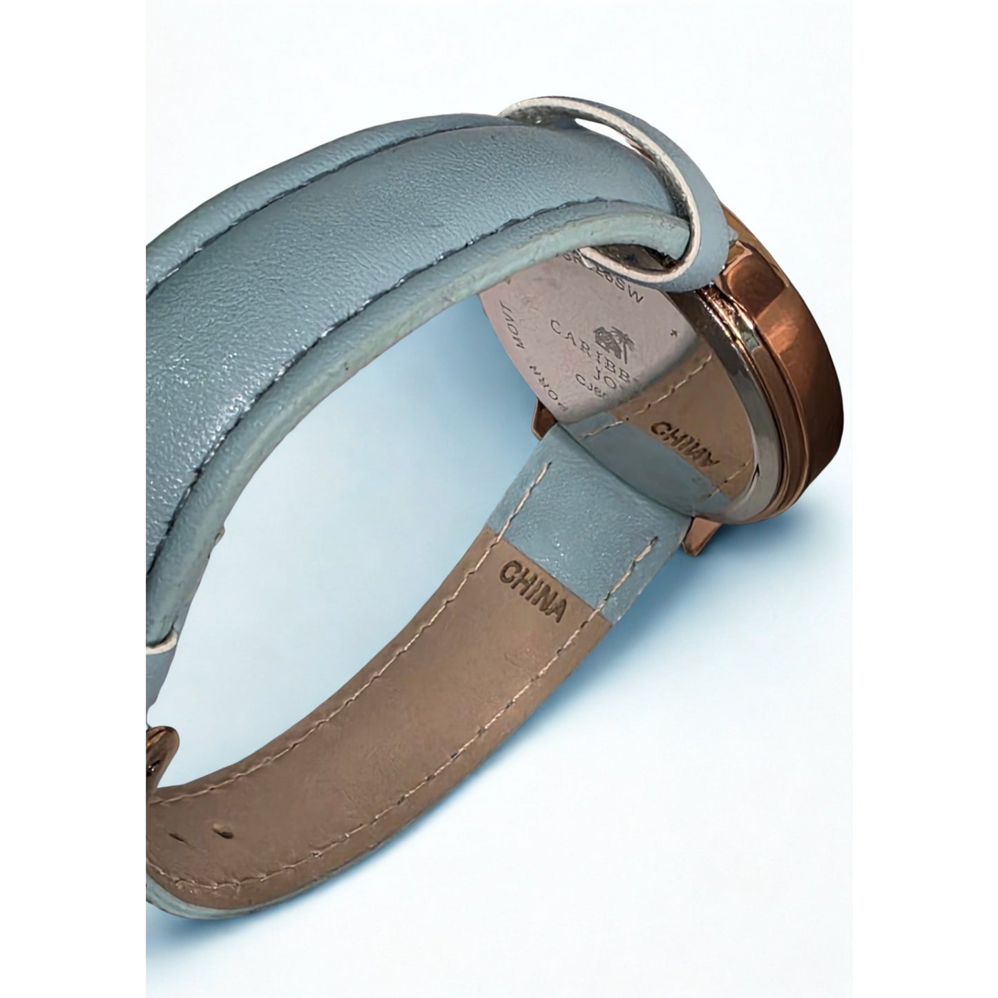 Caribbean Joe Women's Nautical Ship Wheel Watch Rose Gold Blue Band