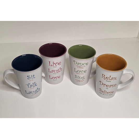 Mulberry Inspirational Ceramic Mugs - Set of 4 - Coffee Tea Cups - Dishwasher Safe