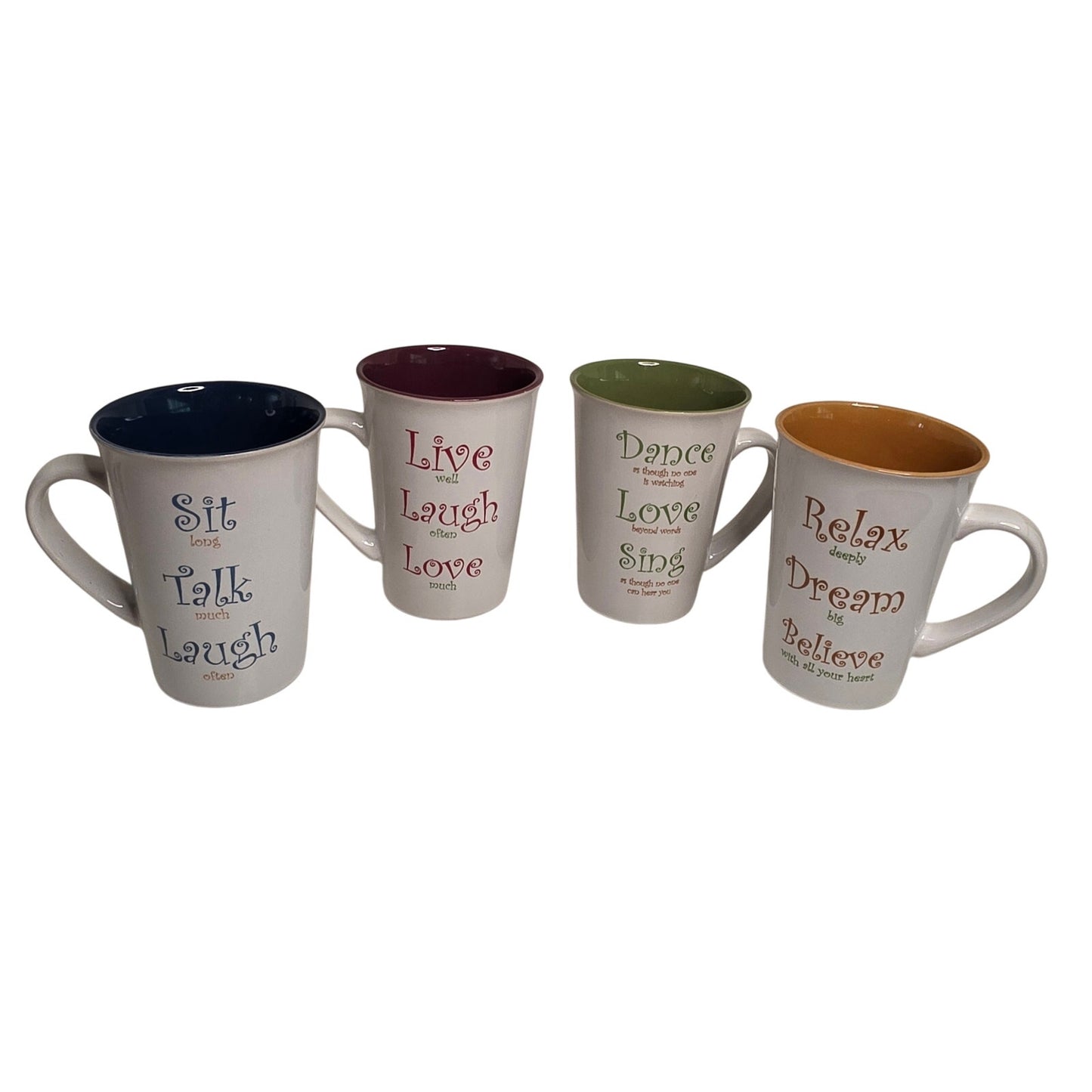 Mulberry Inspirational Ceramic Mugs - Set of 4 - Coffee Tea Cups - Dishwasher Safe