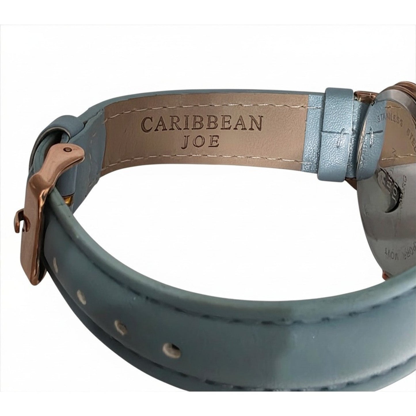 Caribbean Joe Women's Nautical Ship Wheel Watch Rose Gold Blue Band