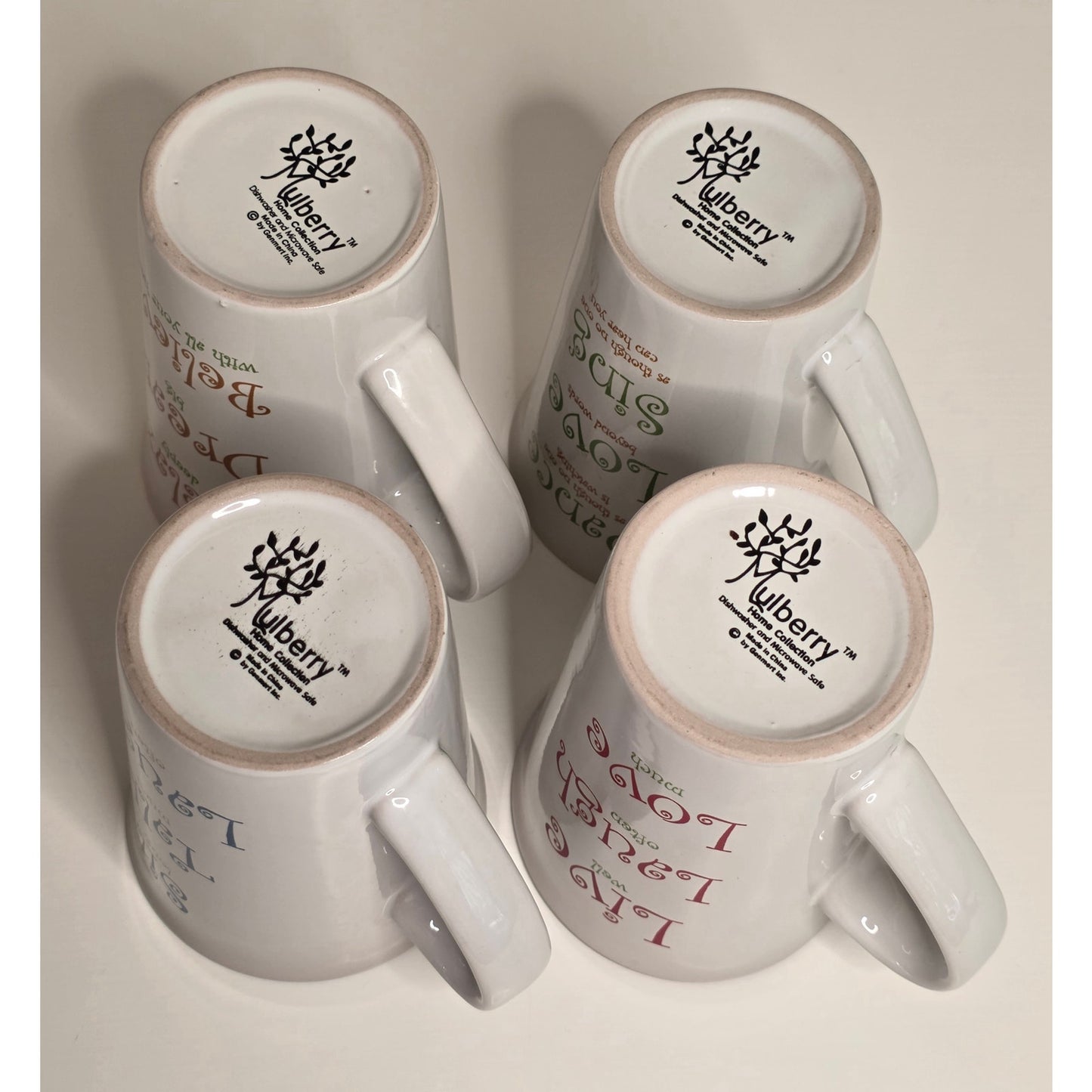 Mulberry Inspirational Ceramic Mugs - Set of 4 - Coffee Tea Cups - Dishwasher Safe