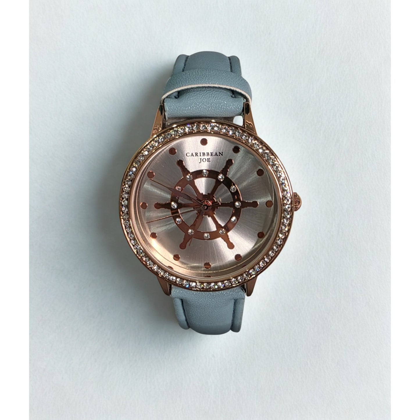 Caribbean Joe Women's Nautical Ship Wheel Watch Rose Gold Blue Band