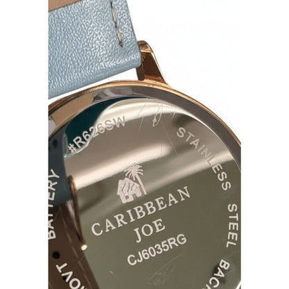 Caribbean Joe Women's Nautical Ship Wheel Watch Rose Gold Blue Band