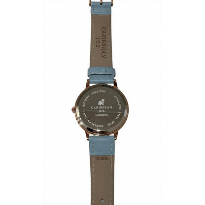 Caribbean Joe Women's Nautical Ship Wheel Watch Rose Gold Blue Band