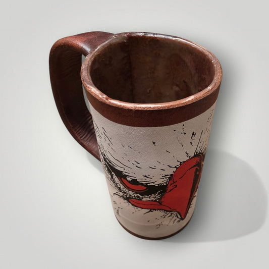 Vintage Ye Dragon and Unicorn Leather Tankard Mug - 6.5" Tall Eagle Stein